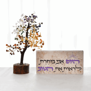 מארז עץ 7 הצ'אקרות ואריח אבן מעוצב היום אני בוחרת לראות את הטוב 20/10 ס"מ