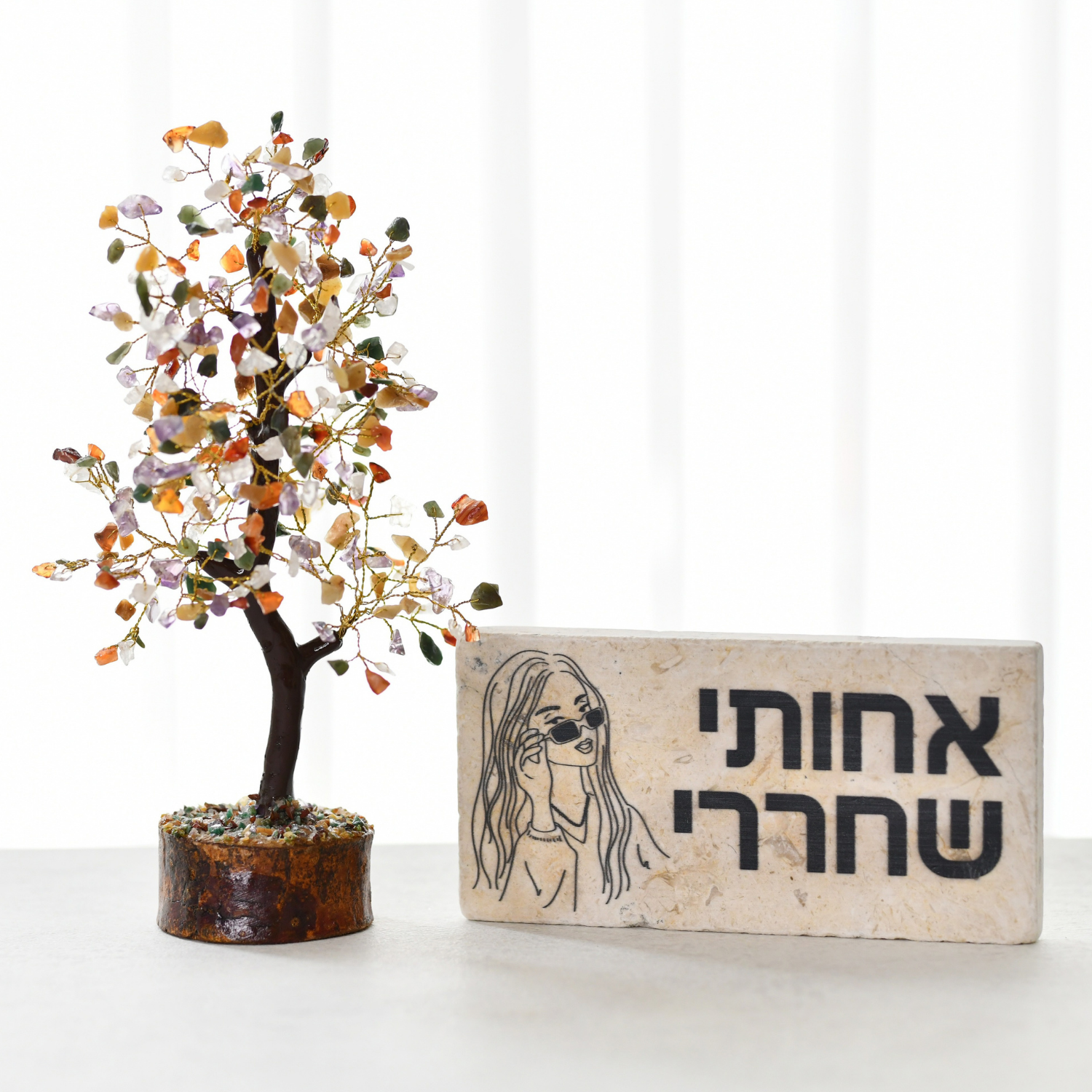 מארז עץ קריסטלים באבני חן ואריח אחותי שחררי 20/10 ס"מ