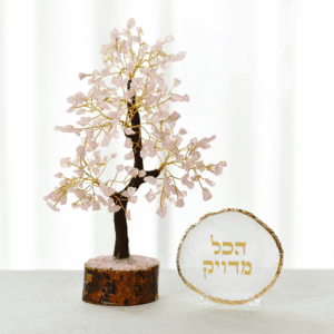 מארז עץ קריסטלים רוז קוורץ - ואקריל מעוצב "הכל מדוייק"