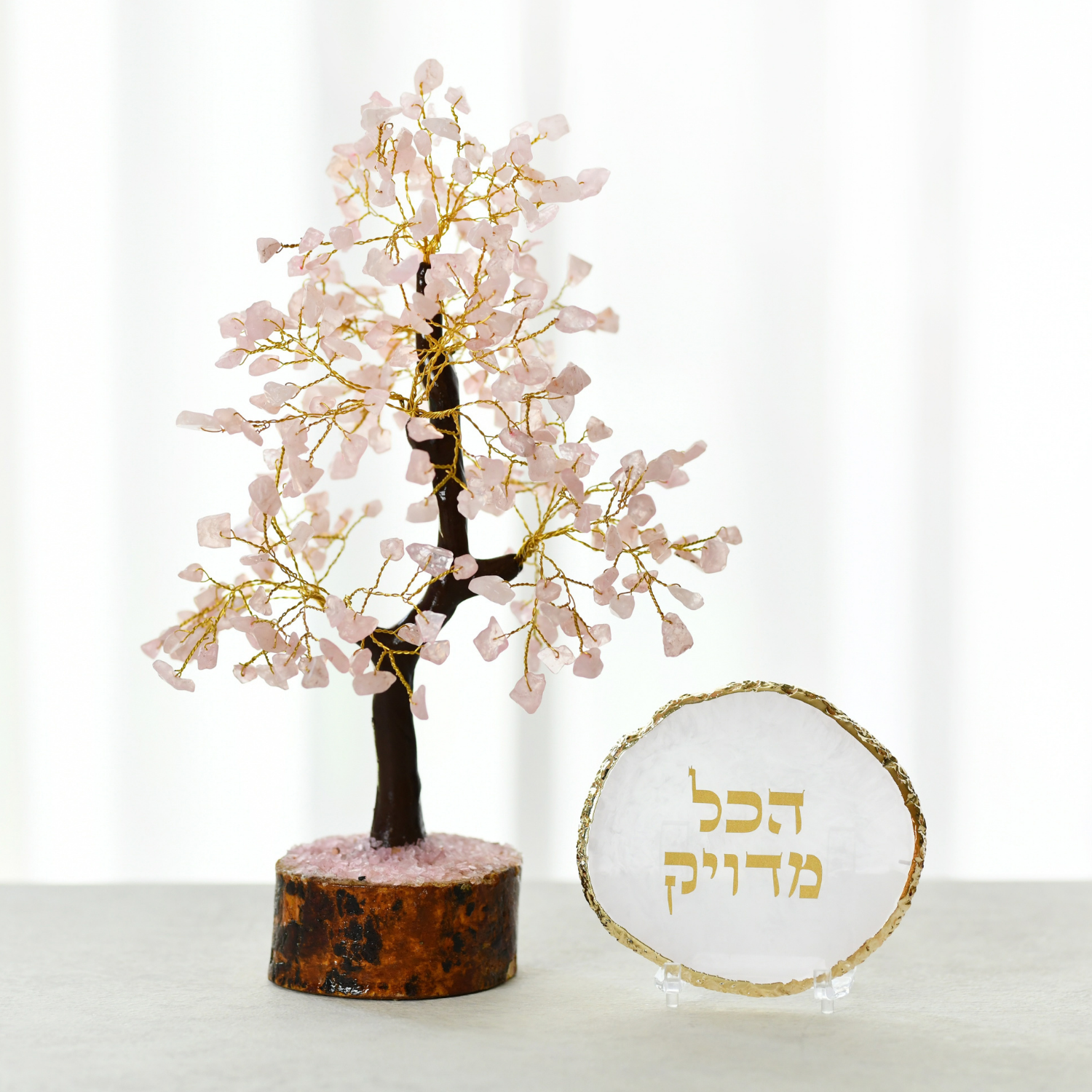 מארז עץ קריסטלים רוז קוורץ - ואקריל מעוצב "הכל מדוייק"